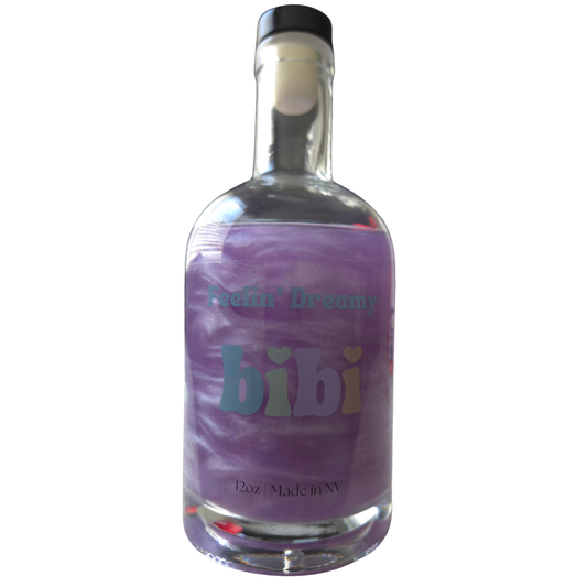 Bottle of 'Feelin' Dreamy bibi' with a purple label on a white background