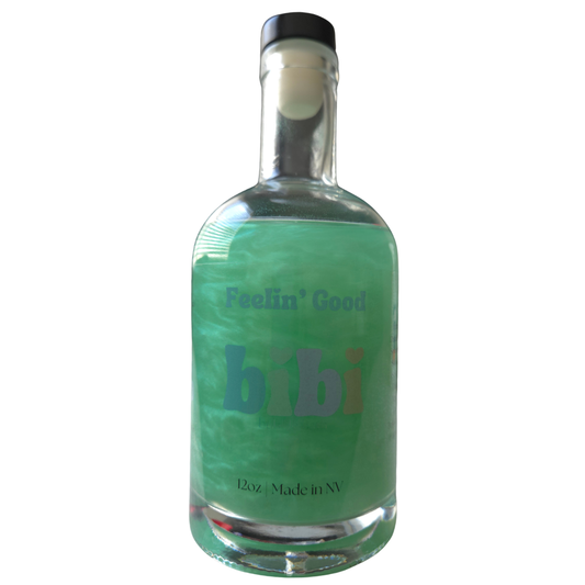 Bottle of 'Feelin' Good bibi' on a white background